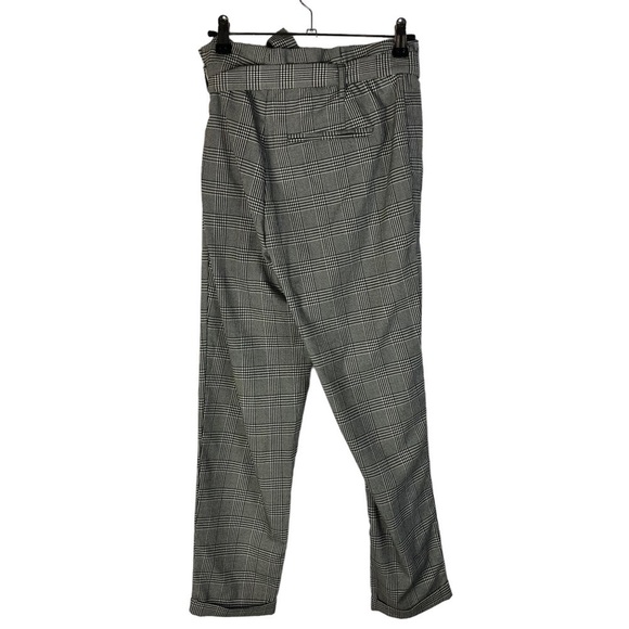 Zara Black & White Houndstooth Plaid High Rise Paperbag Trouser Pants S - Picture 3 of 5